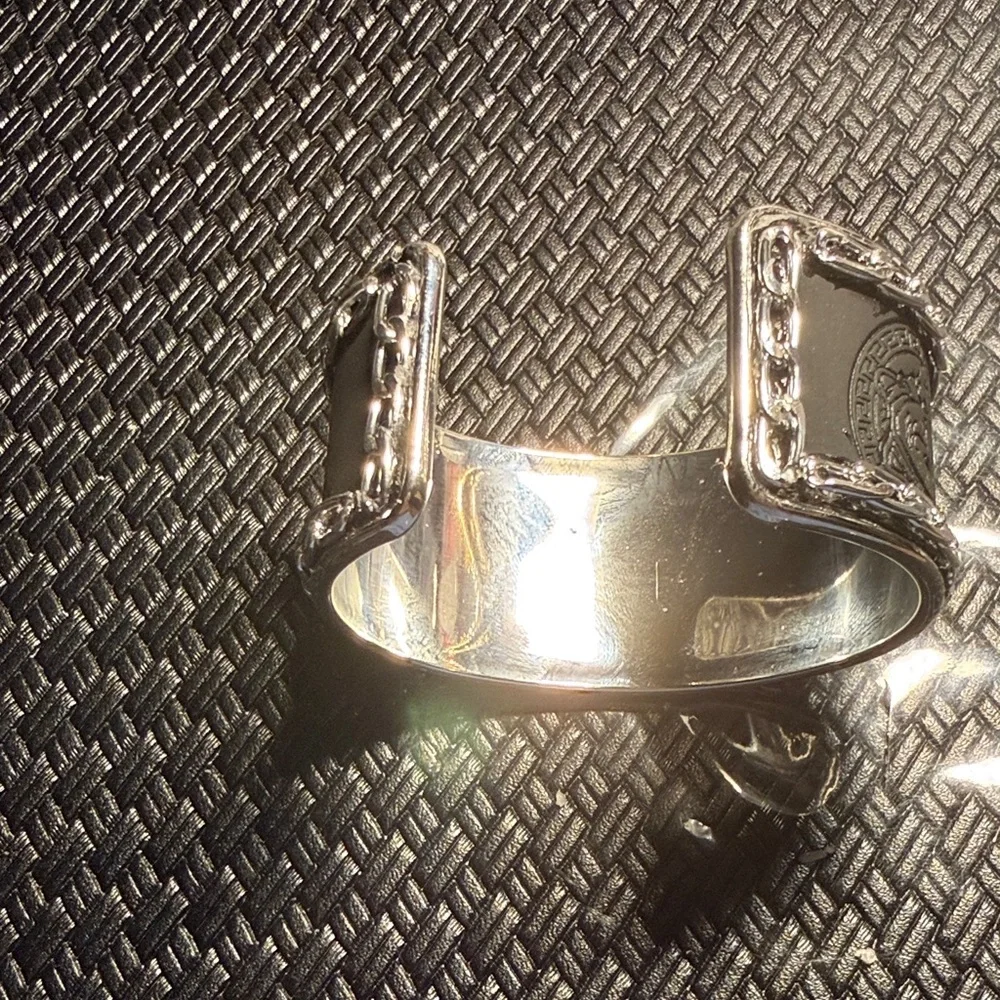 Versace Silver Men's Embossed Medusa Cuff with Chain Trim - Picture 2 of 3